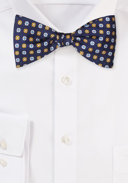 All Over Geometric Floral Print Bowtie in Navy