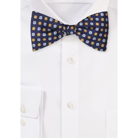 All Over Geometric Floral Print Bowtie in Navy