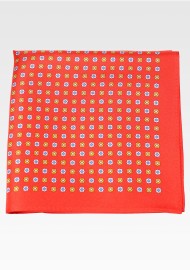 Floral Bud Print Silk Pocket Square in Bright Red