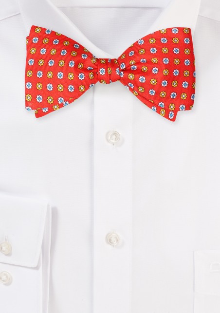 All Over Geometric Floral Print Bowtie in Bright Red