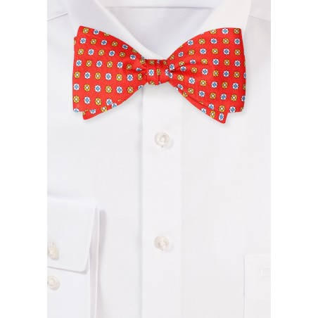 All Over Geometric Floral Print Bowtie in Bright Red
