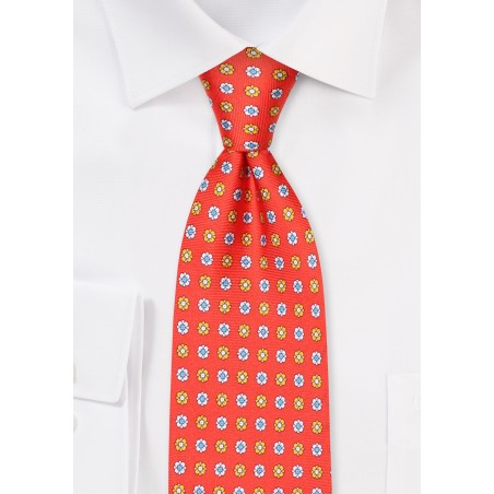 Bright Red Micro Floral Print Tie in 100% Silk