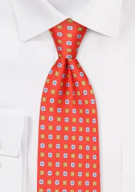 Bright Red Micro Floral Print Tie in 100% Silk