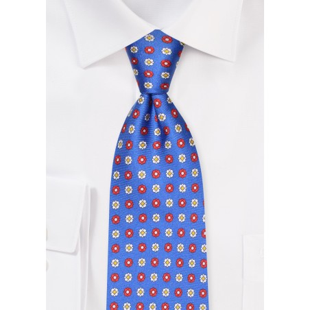 Marine Blue Silk Necktie with Tiny Floral Print