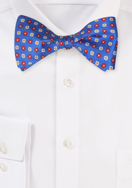 All Over Geometric Floral Print Bowtie in Marine Blue