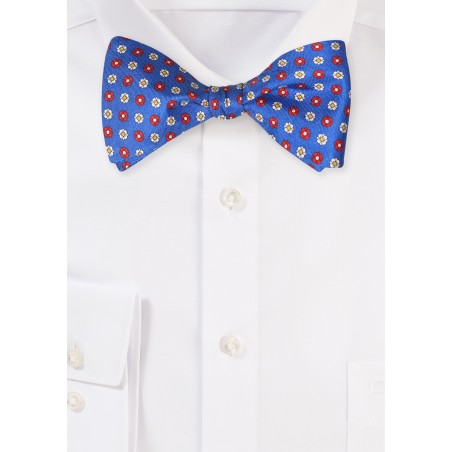 All Over Geometric Floral Print Bowtie in Marine Blue