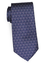 Extra Long Silk Tie - Navy Blue with Dragonflies