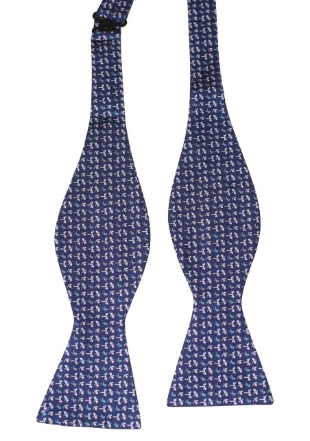 Navy Silk Bow Tie with Tiny Dragonflies - Self Tie Bow Tie