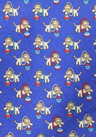 Finest Silk Designer Necktie in Royal Blue with Circus Lions