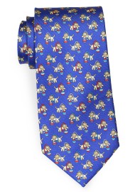 Royal Blue Silk Tie in XL Length with Circus Lions