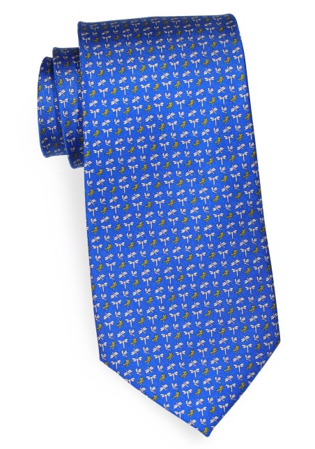 XL Length Blue Tie with Dragonflies