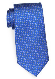 XL Length Blue Tie with Dragonflies