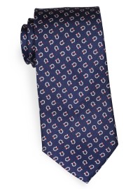 XL Length Mens Tie - Nautical Knot Print Tie in Navy Blue in 100% Silk