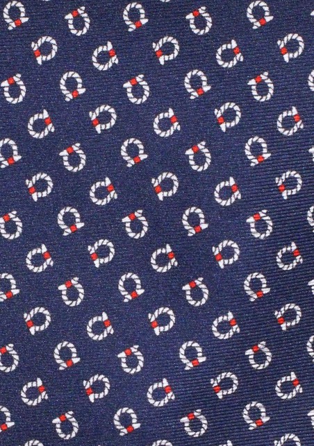 XL Length Mens Tie - Nautical Knot Print Tie in Navy Blue in 100% Silk