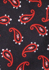 Black Silk Tie with Bold Red Paisley Print