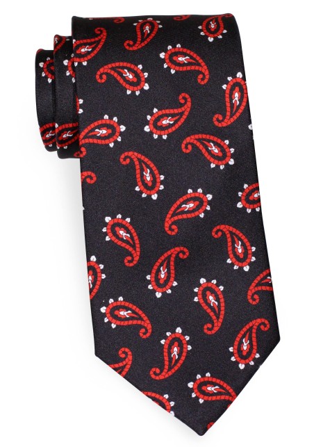 Black Silk Tie in XL Length with Bold Red Paisley Print