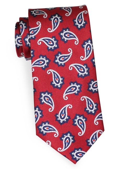 Wine Red Paisley Silk Tie in XL Tie Length