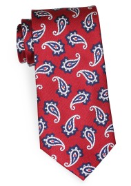 Wine Red Paisley Print Necktie in Pure Silk