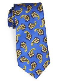 Luxury Silk Designer Tie in Marine Blue and Gold Paisley Print
