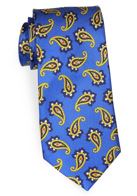 XL Paisley Tie in Marine Blue and Gold