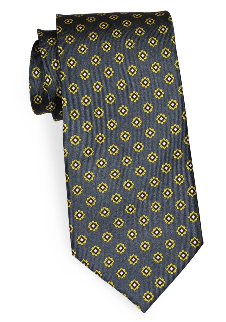 Dark Olive Silk Print Necktie