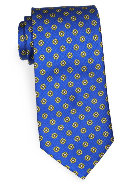 Silk Print Tie in Royal Blue in XL Length