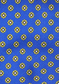 Silk Necktie in Royal Blue with Golden Yellow Floral Foulard Print