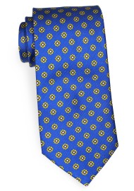 Silk Necktie in Royal Blue with Golden Yellow Floral Foulard Print