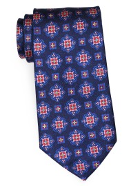 XL Medallion Printed Silk Tie in Navy, Red, Pink