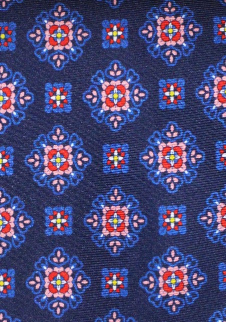 XL Medallion Printed Silk Tie in Navy, Red, Pink