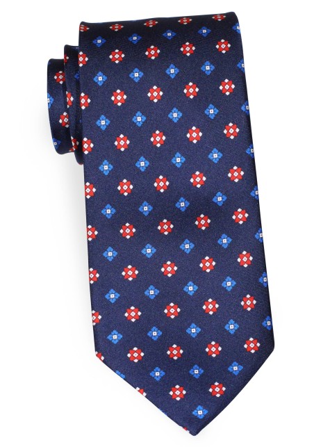 XL Sized Tie in Navy Designer Print and 100% Silk