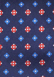 XL Sized Tie in Navy Designer Print and 100% Silk