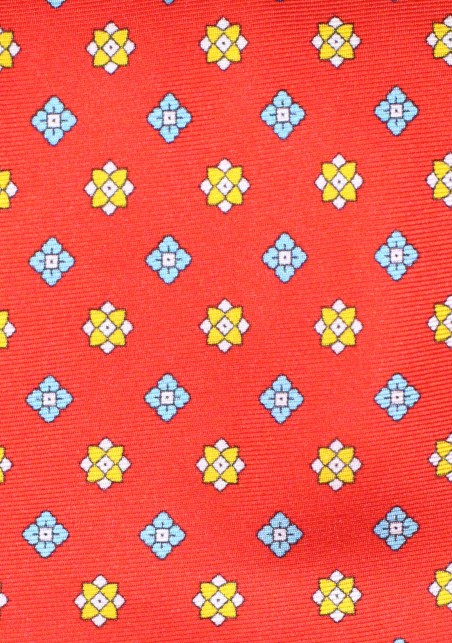Bright Red Silk Necktie with Aqua and Gold