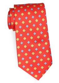 Extra Long Luxury Silk print Necktie in Bright Red, Aqua, Gold