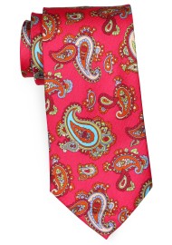 Fuchsia Pink Extra Length Necktie with Aqua, Lime, Orange Paisley