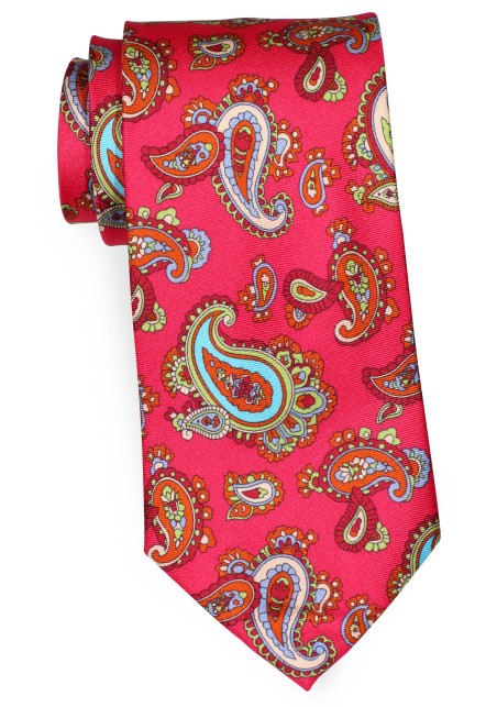 Fuchsia Pink Silk Necktie with Aqua, Lime, Orange Paisley