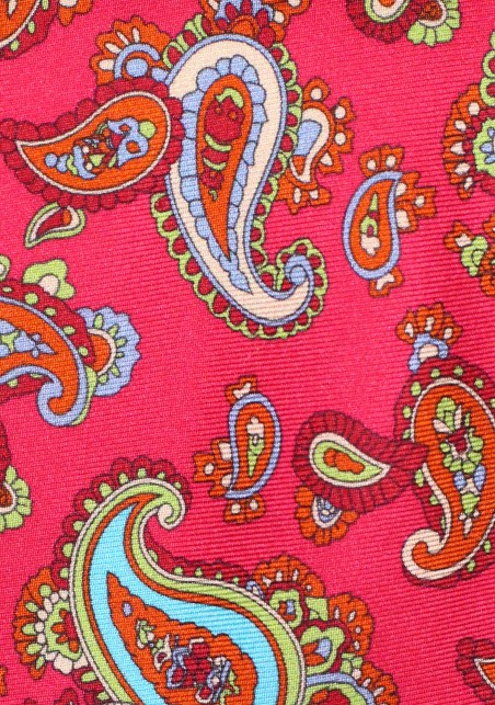 Fuchsia Pink Silk Necktie with Aqua, Lime, Orange Paisley