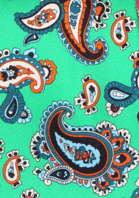 Kelly Green Silk Necktie with Orange, Blue, Peach Paisley