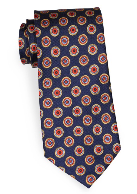 XL Mens Silk Tie in Navy Medallion Print