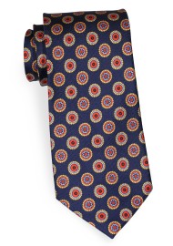 Navy Blue Medallion Silk Necktie