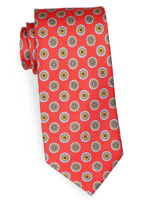 Medallion Print Silk Necktie in Bright Red