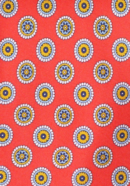 Medallion Print Silk Necktie in Bright Red