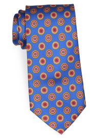 Marine Blue and Red Medallion Print Silk Tie