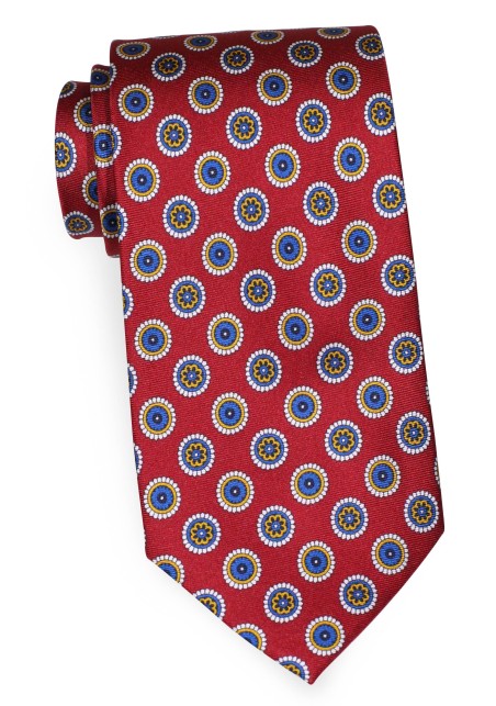 Wine Red Silk Tie in Detailed Medallion Print