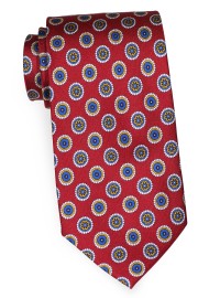 Wine Red Silk Tie in Detailed Medallion Print