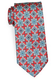 Bright Red and Turquoise XL Length Silk Necktie