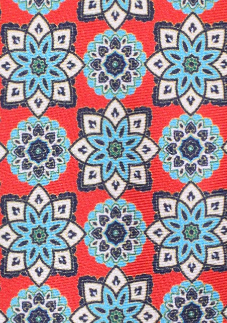 Bright Red and Turquoise XL Length Silk Necktie