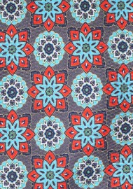 Gray Silk Tie with Bold Retro Pattern in Red, Golden, Aqua