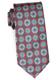 XL Length Silk Tie in Colorful Retro Print