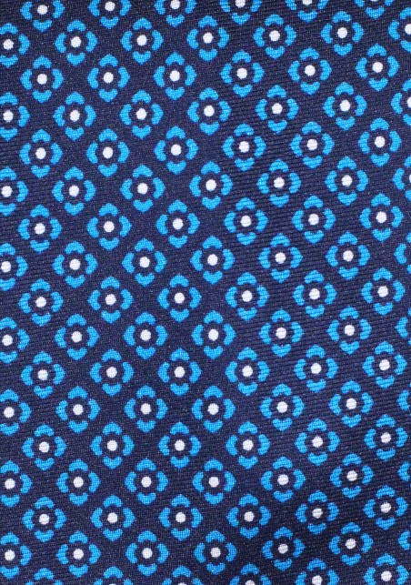 Navy Silk Print Necktie in Longer Length
